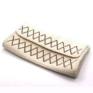 Elegant Cream Clutch with Brown Accents